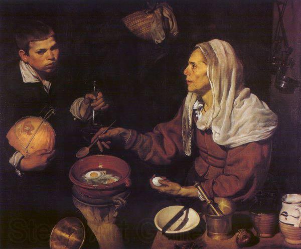 VELAZQUEZ, Diego Rodriguez de Silva y Old Woman Poaching Eggs et France oil painting art
